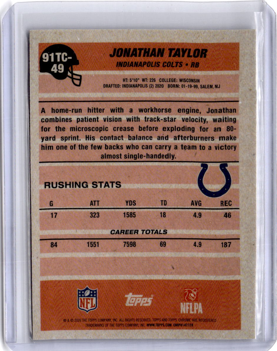 2026 Topps Flagship #91TC-49 Jonathan Taylor 1991 Topps Football Chrome