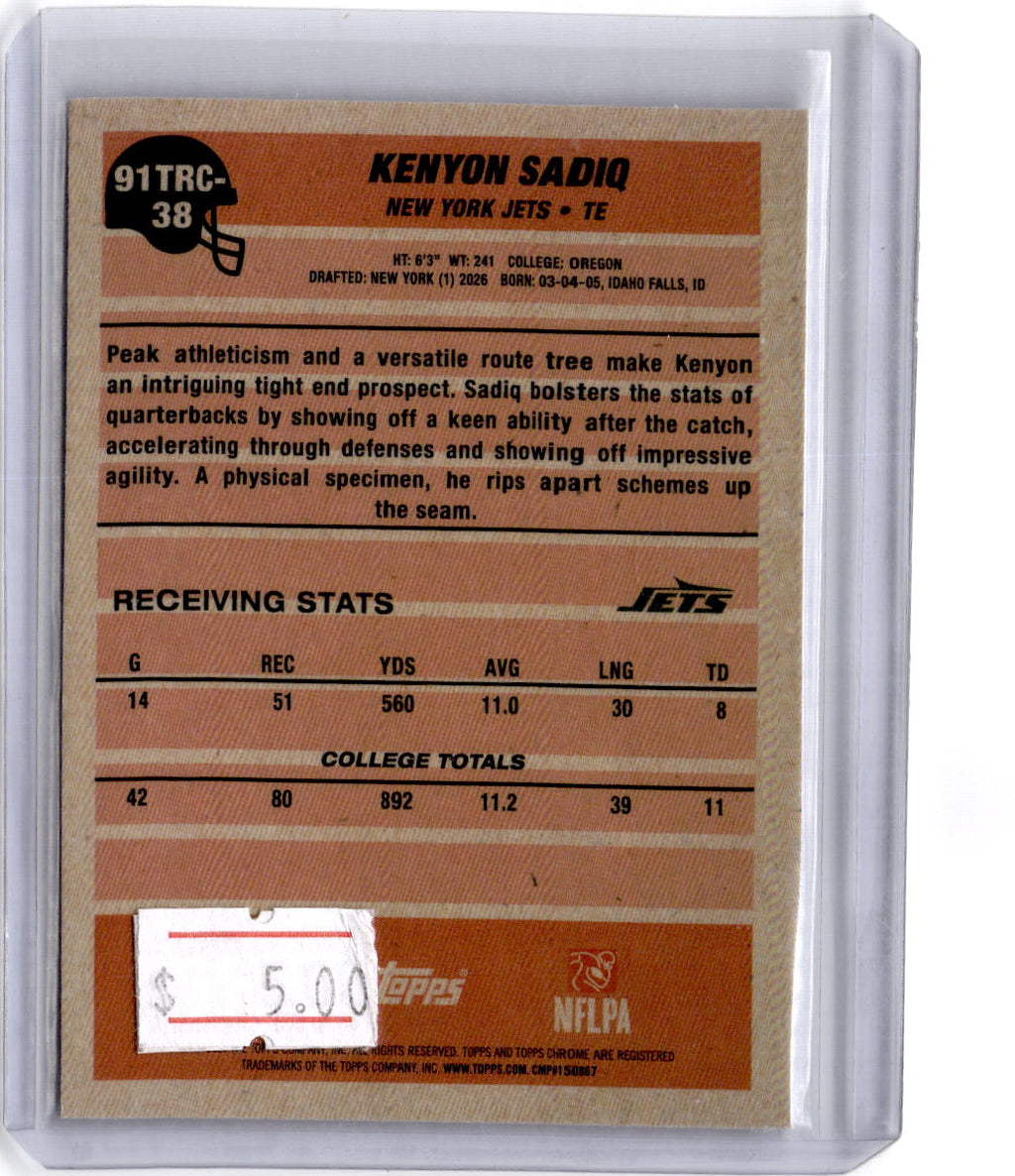 2026 Topps Flagship #91TRC-38 Kenyon Sadiq 1991 Topps Football Rookies Chrome