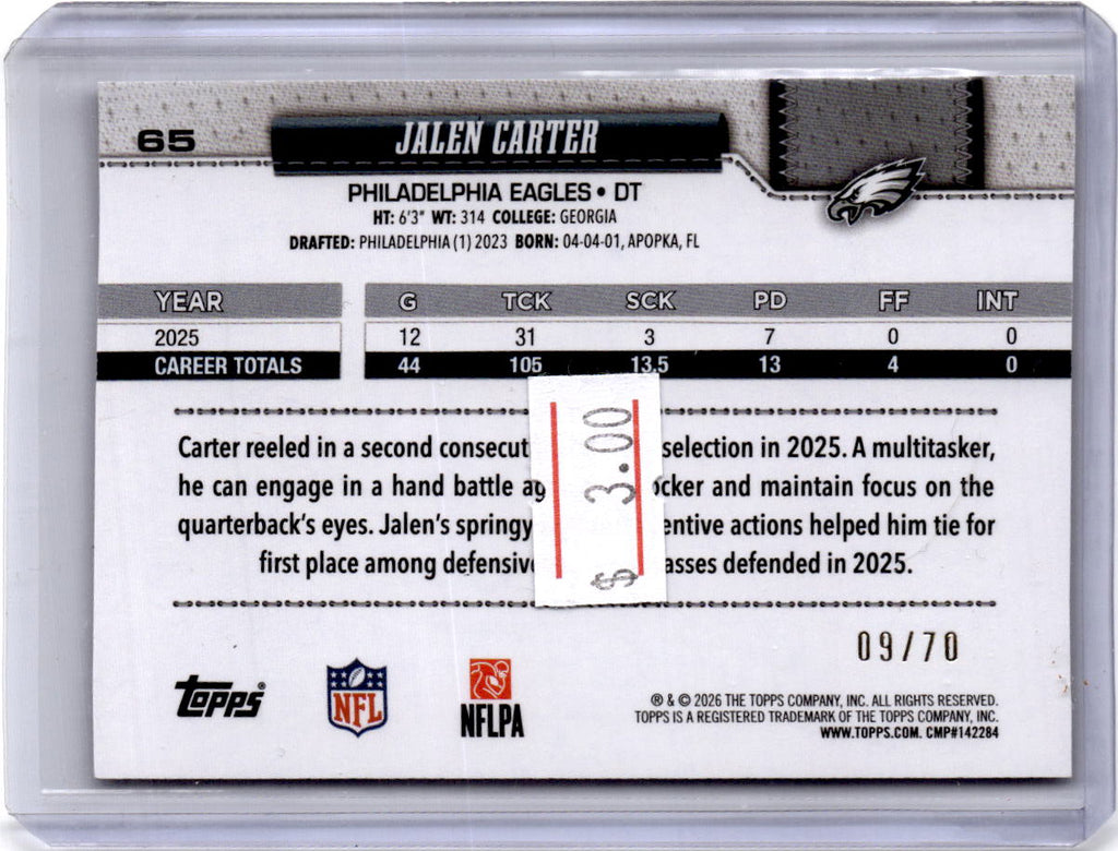 2026 Topps Flagship #65 Jalen Carter Black #/70