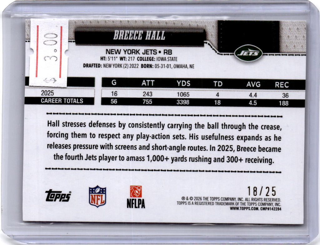 2026 Topps Flagship #162 Breece Hall Orange Holo Foil #/25