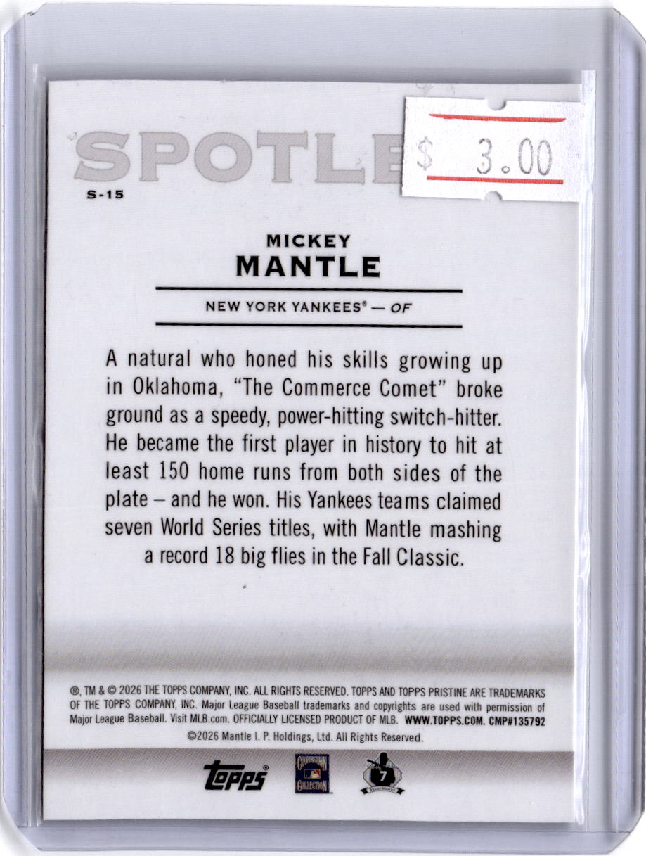 2026 Topps Pristine #S-15 Mickey Mantle Spotless