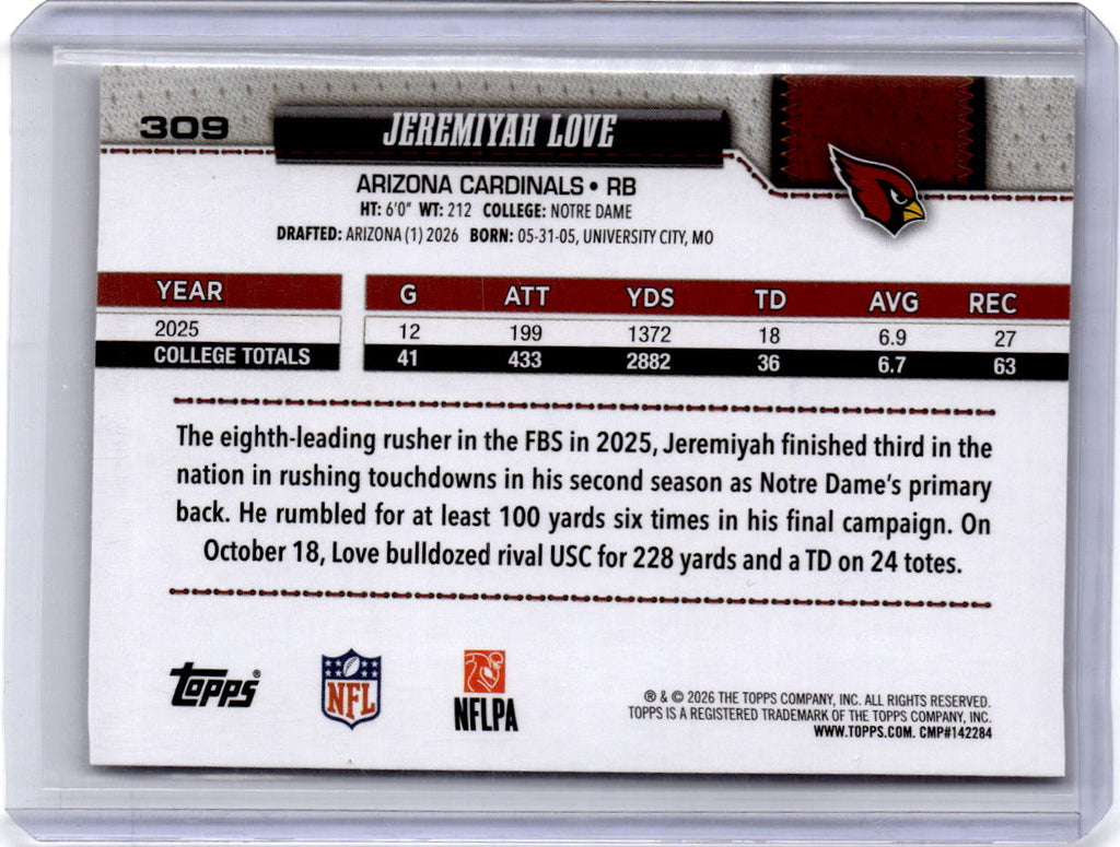 2026 Topps Flagship #309 Jeremiyah Love