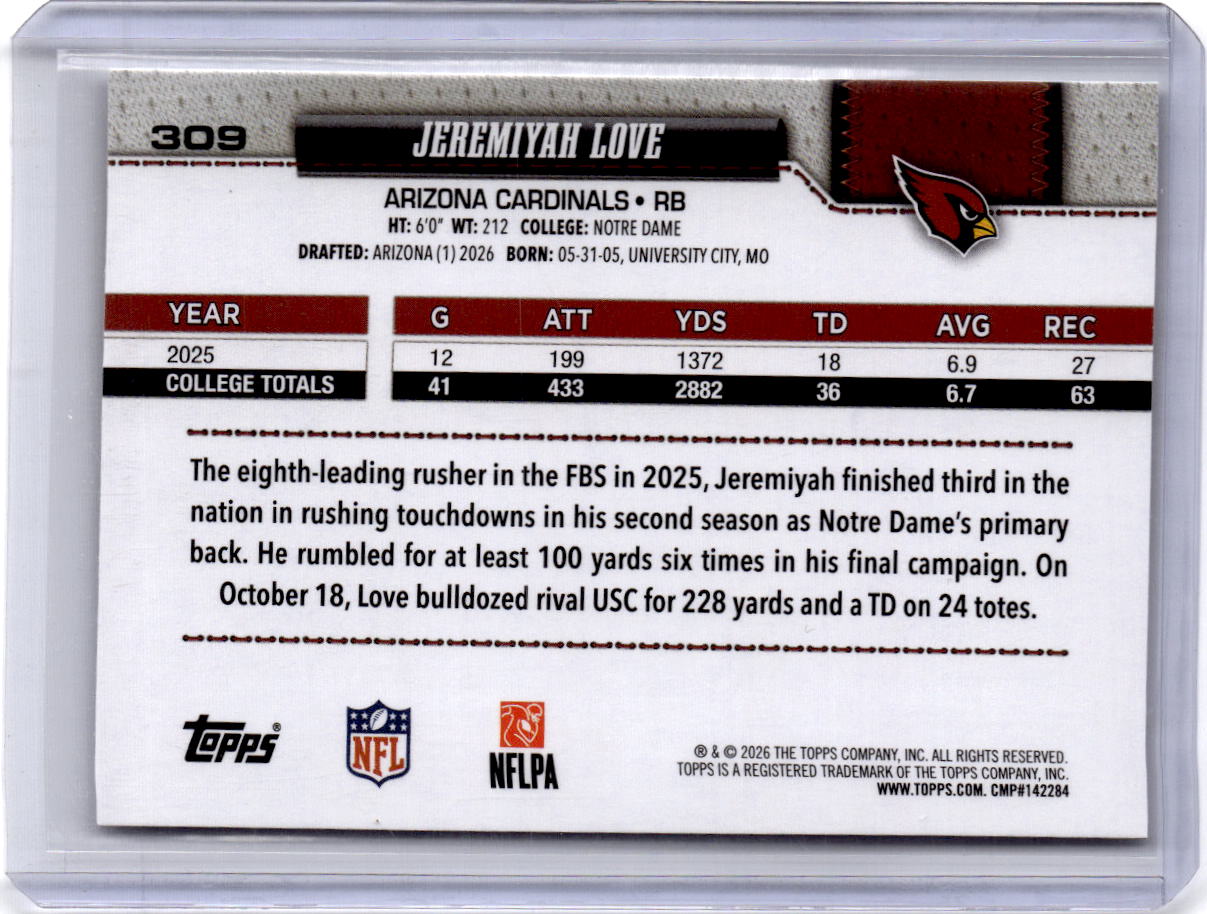 2026 Topps Flagship #309 Jeremiyah Love
