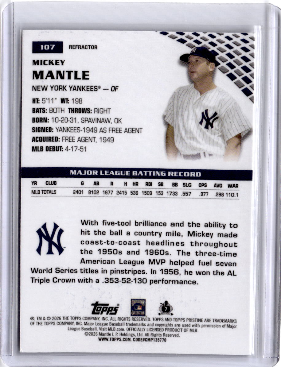2026 Topps Pristine #107 Mickey Mantle Refractor