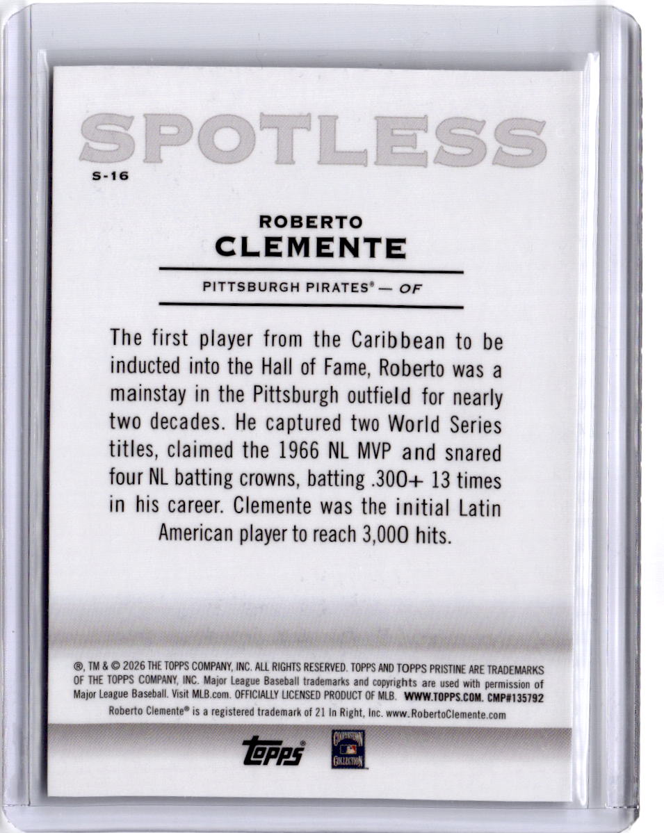 2026 Topps Pristine #S-16 Roberto Clemente Spotless