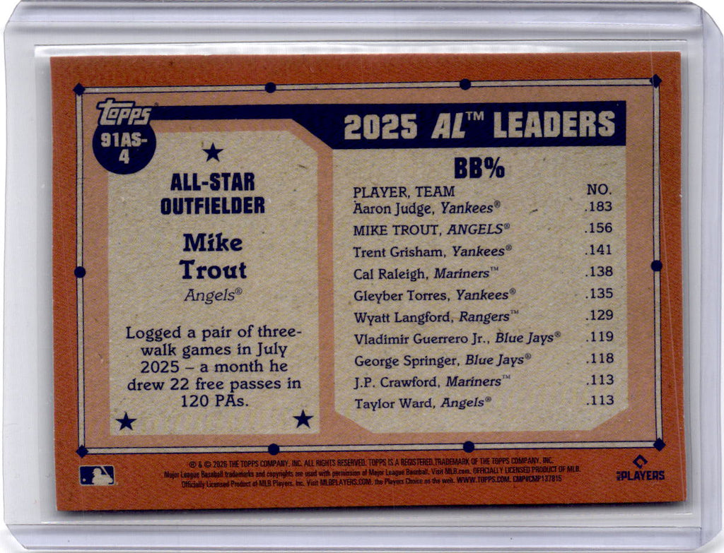 2026 Topps Mike Trout 1991 Topps Baseball 35th Anniversary All-Stars Green #/99
