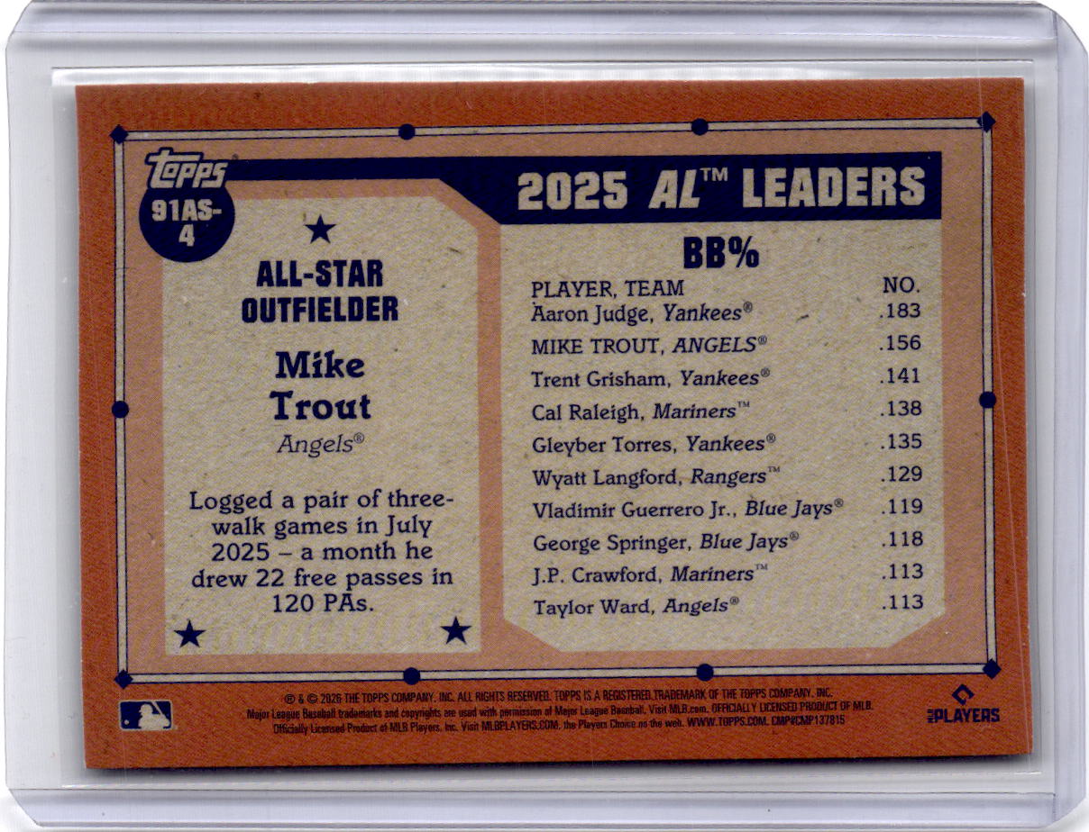 2026 Topps Mike Trout 1991 Topps Baseball 35th Anniversary All-Stars Green #/99