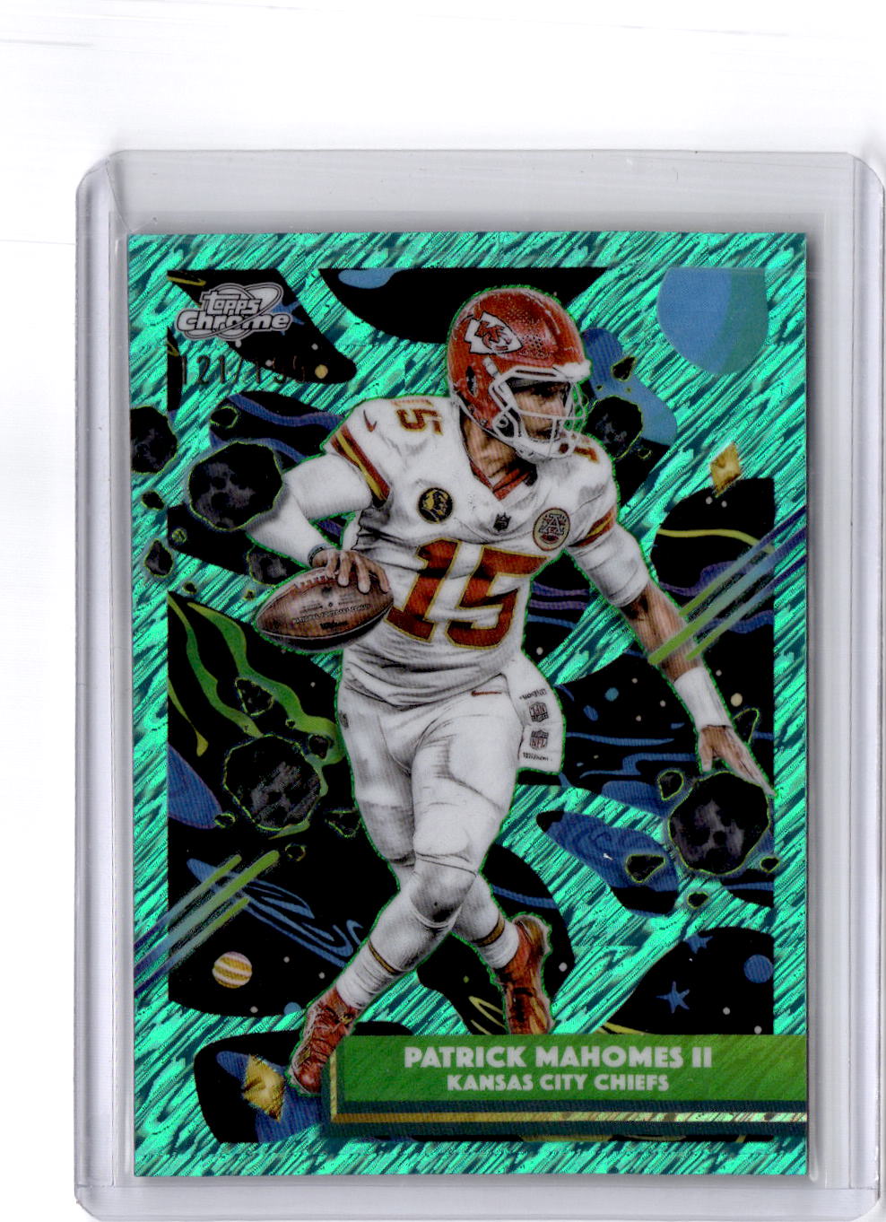 2025 Topps Chrome Cosmic #47 Patrick Mahomes II Aqua Equinox Refractor #/199
