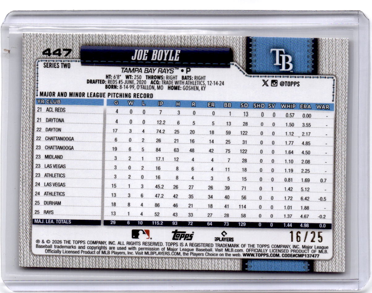 2026 Topps #447 Joe Boyle Orange Sandglitter #/25