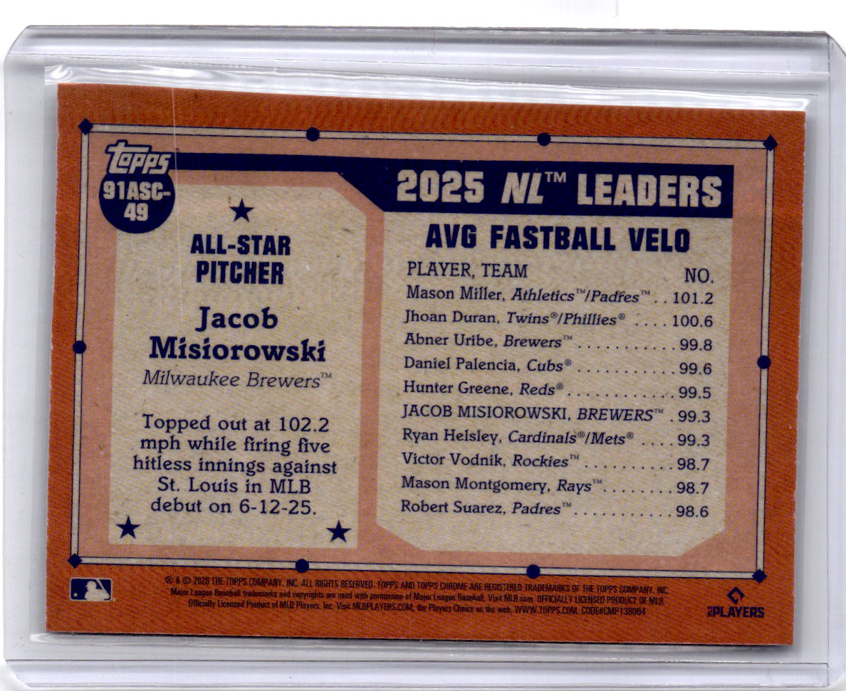2026 Topps Jacob Misiorowski 1991 Topps 35th Anniversary Chrome All-Stars