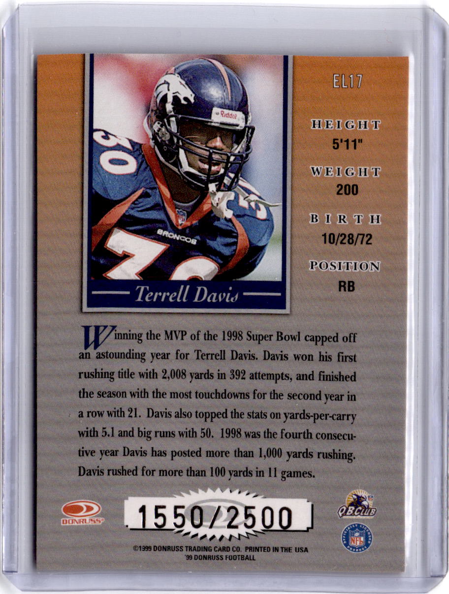 1999 Donruss #EL17 Terrell Davis Elite Inserts #/2500