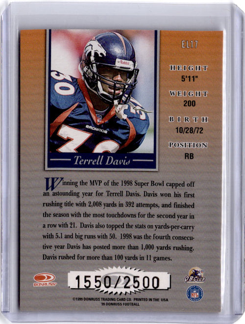 1999 Donruss #EL17 Terrell Davis Elite Inserts #/2500