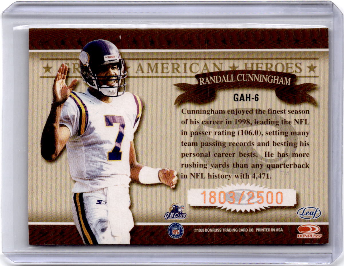 1999 Leaf Rookies & Stars #GAH-6 Randall Cunningham Great American Heroes #/2500