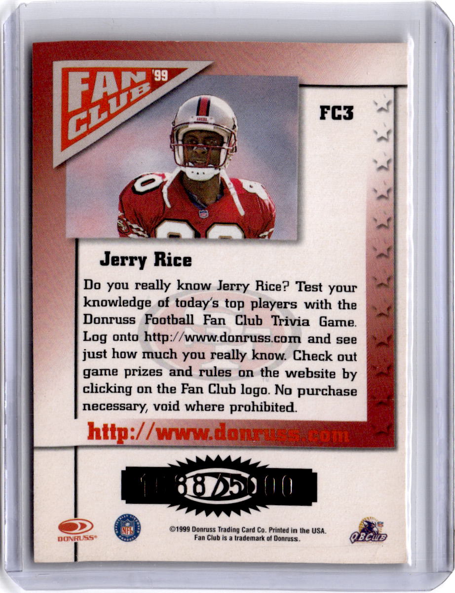 1999 Donruss #FC3 Jerry Rice Fan Club Gold #/5000