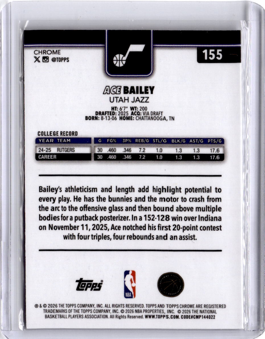 2025-26 Topps Chrome Update #155 Ace Bailey