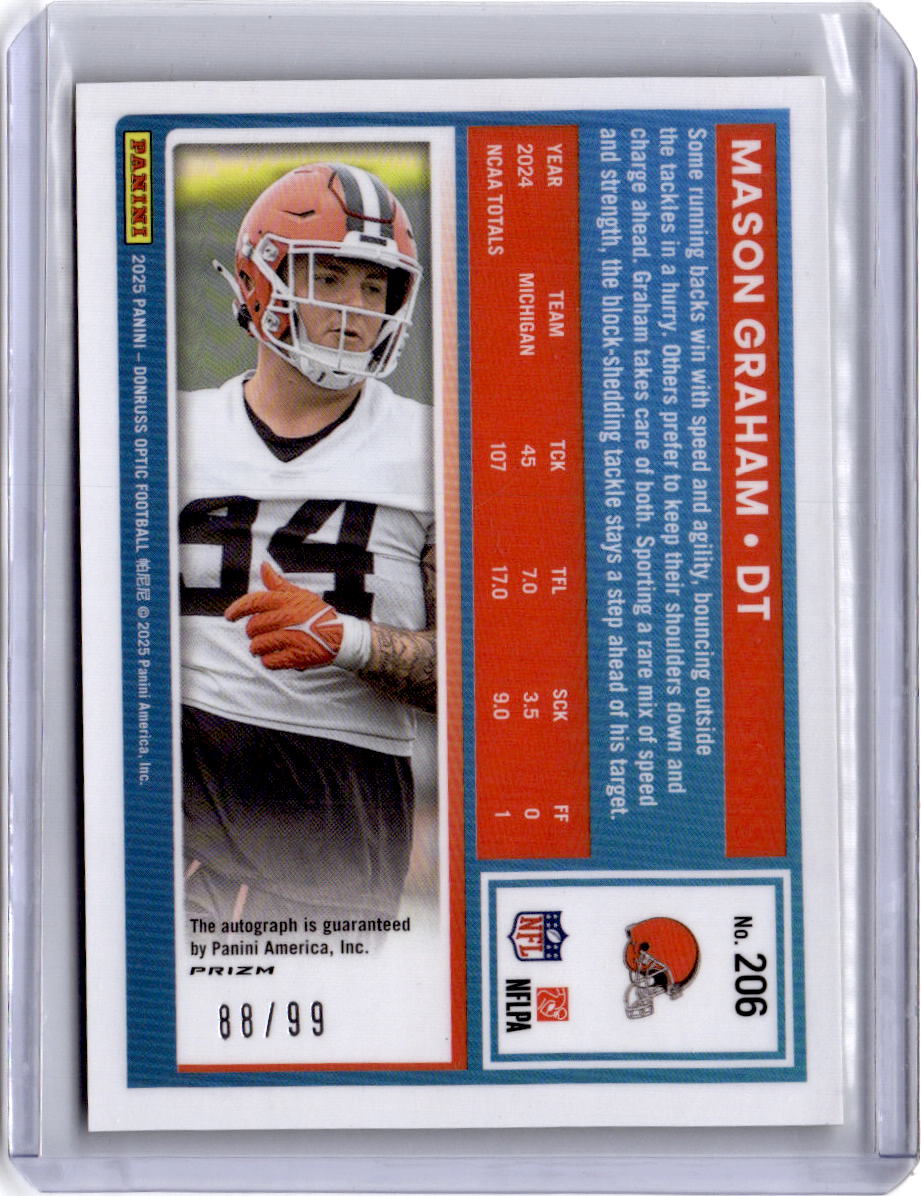 2025 Donruss Optic Mason Graham Rated Rookies RPS Autographs Neon Yellow #/99