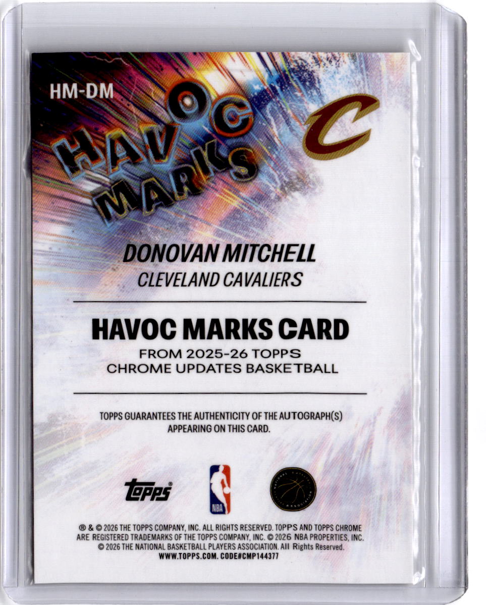 2025-26 Topps Chrome Update #HM-DM Donovan Mitchell Havoc Marks Gold #/50