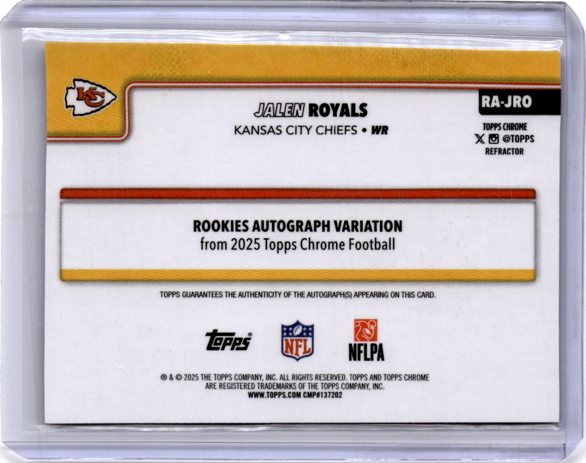 2025 Topps Chrome #RA-JRO Jalen Royals Chrome Rookie Autographs Refractor #/499