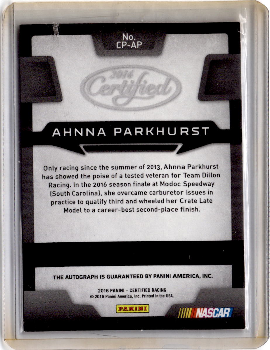 2016 Panini Certified Ahnna Parkhurst Certified Signatures Mirror Orange