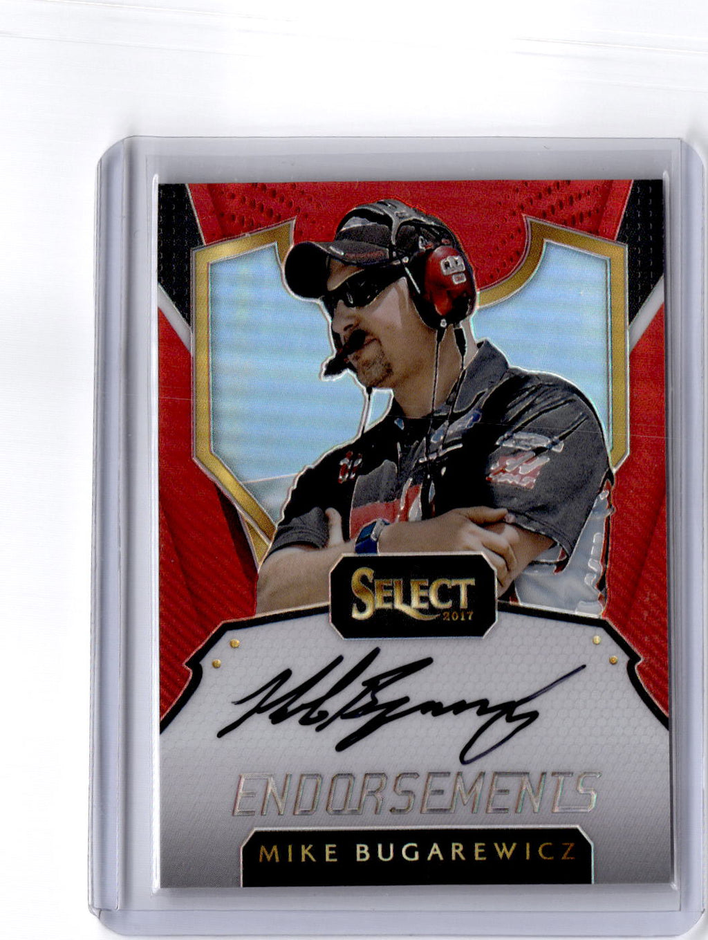 2017 Panini Select #E-MB Mike Bugarewicz Endorsements Red Prizms #/49