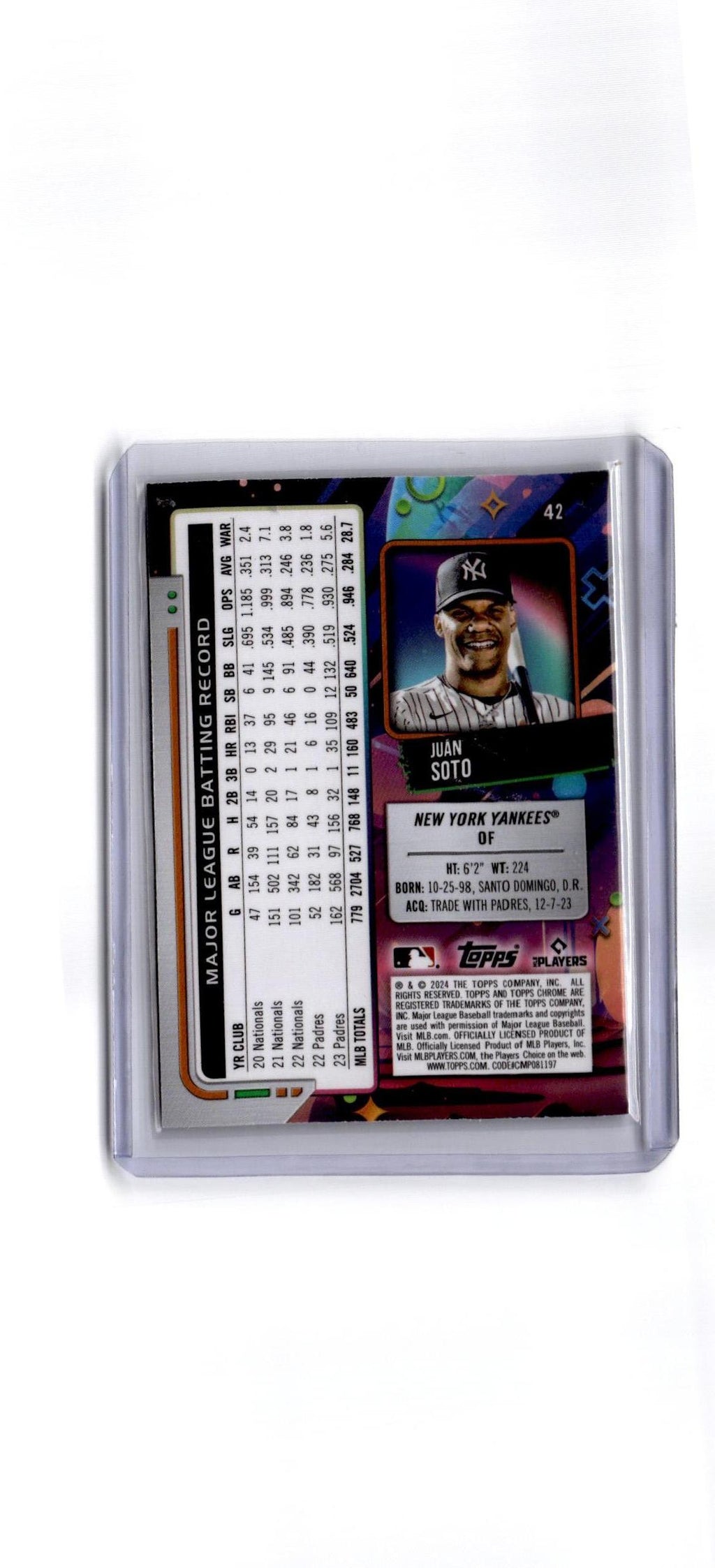 2024 Topps Chrome Cosmic #42 Juan Soto Green Space Dust Refractors #/75