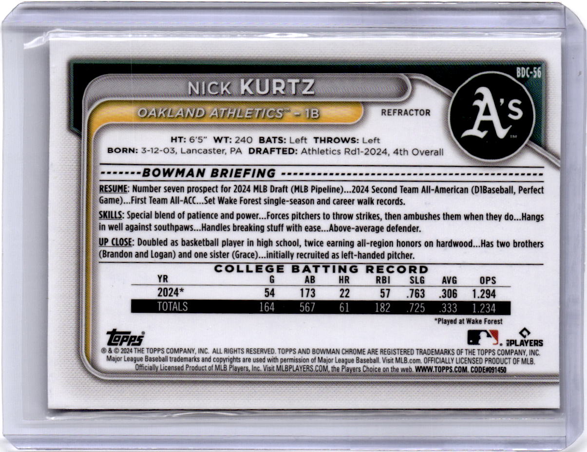 2024 Bowman Draft #BDC-56 Nick Kurtz Chrome Refractor