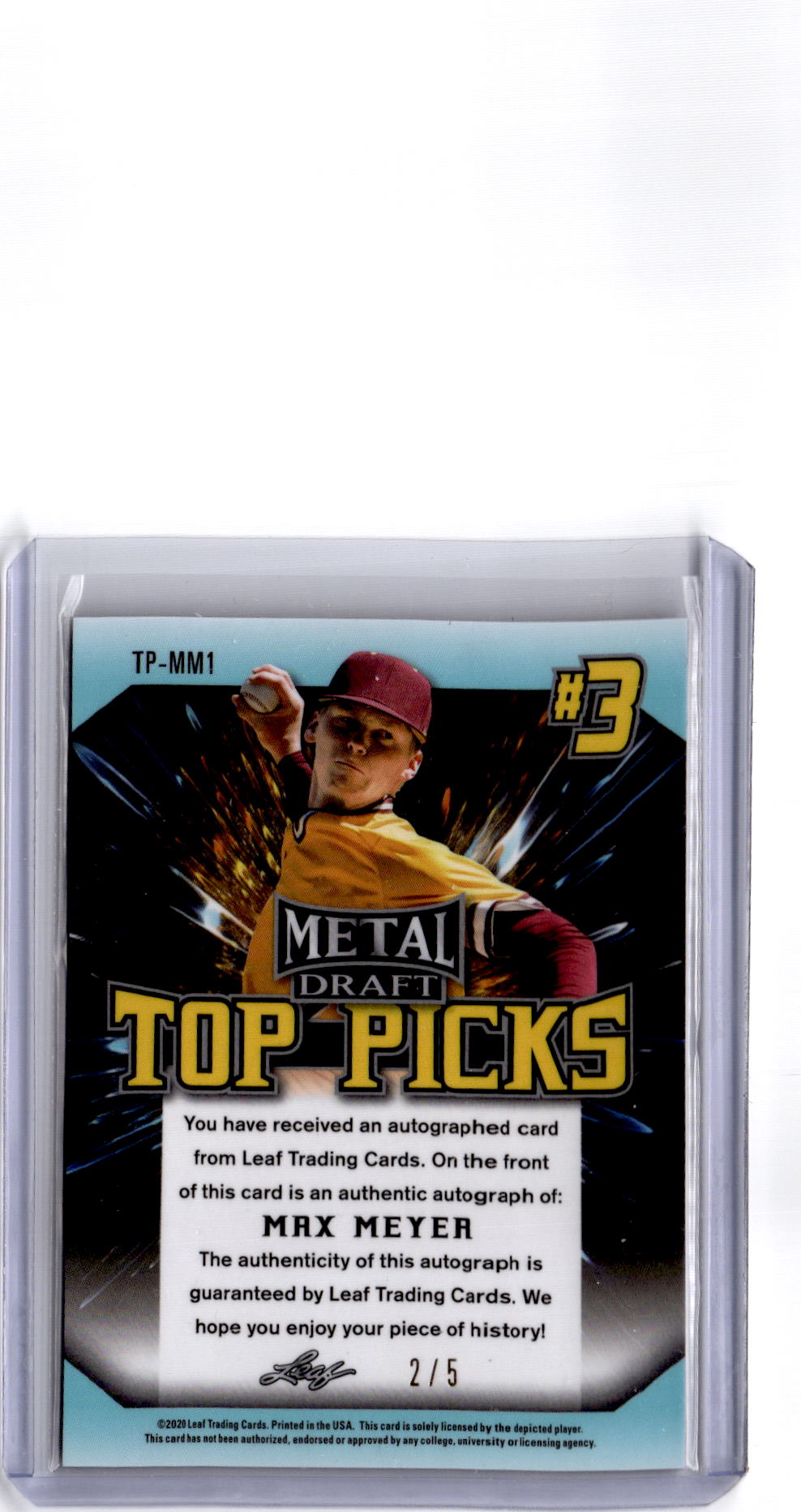 2020 Leaf Metal Draft #TP-MM1 Max Meyer Top Picks Autographs Black Crystals