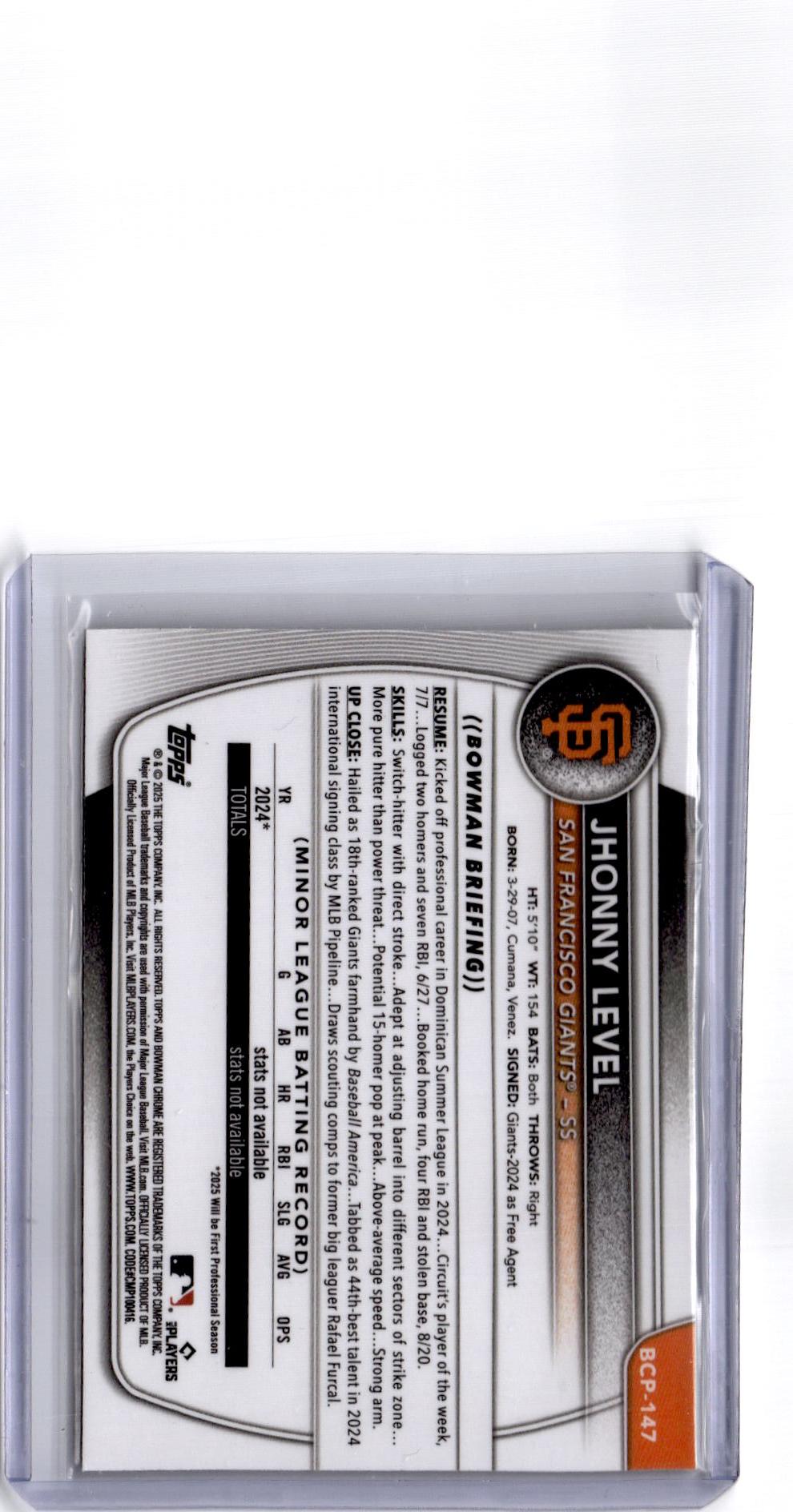 2025 Bowman Sapphire Edition #BCP-147 Jhonny Level Green #/99