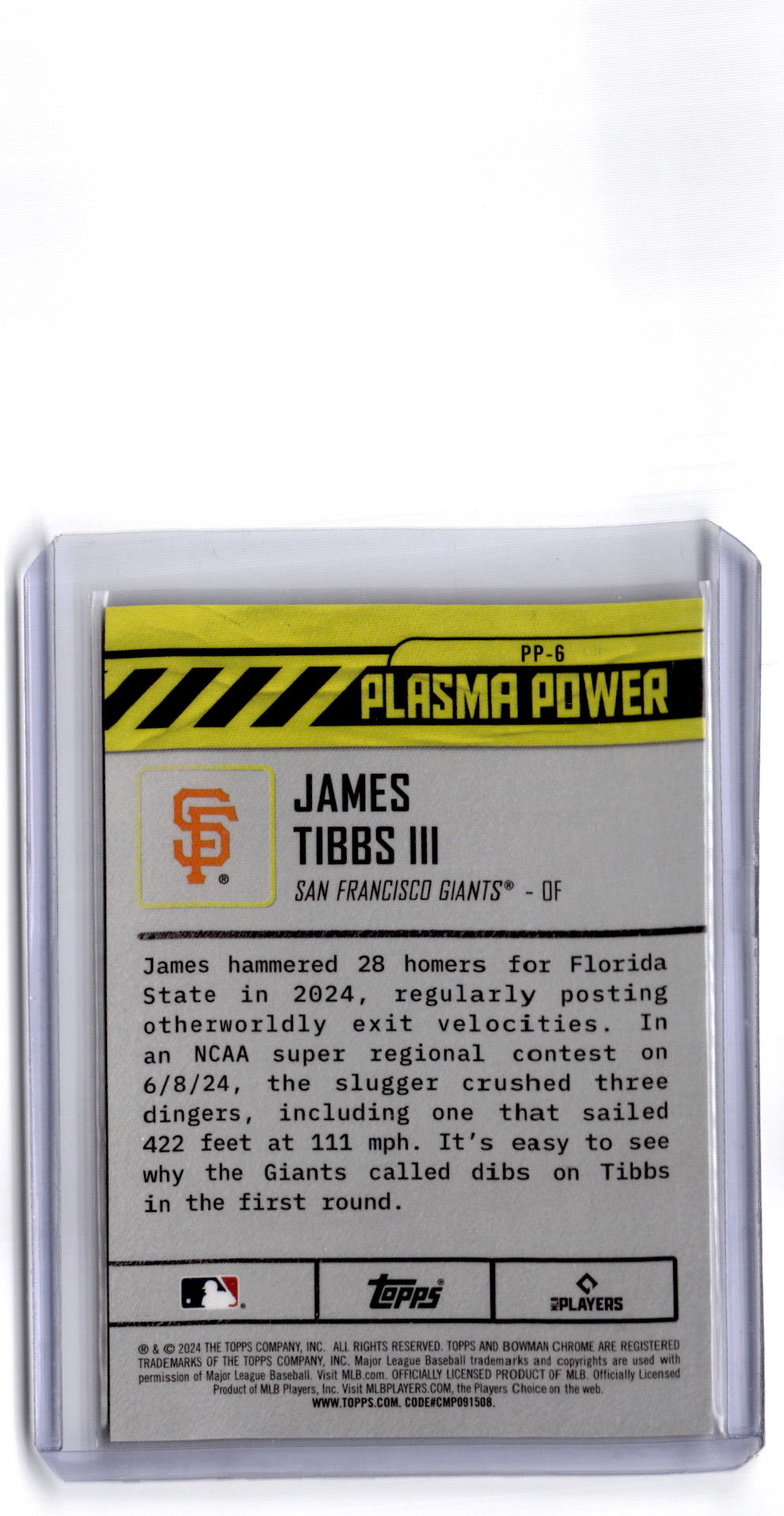 2024 Bowman Draft #PP-6 James Tibbs III Plasma Power Green /99