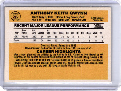 1983 Donruss #598 Tony Gwynn