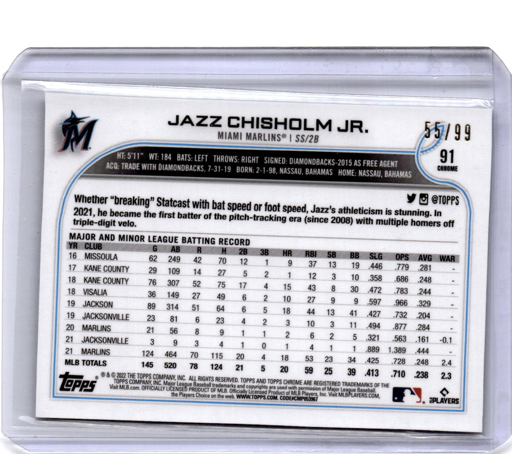 2022 Topps Chrome #91 Jazz Chisholm Jr. Green Wave Refractor #/99