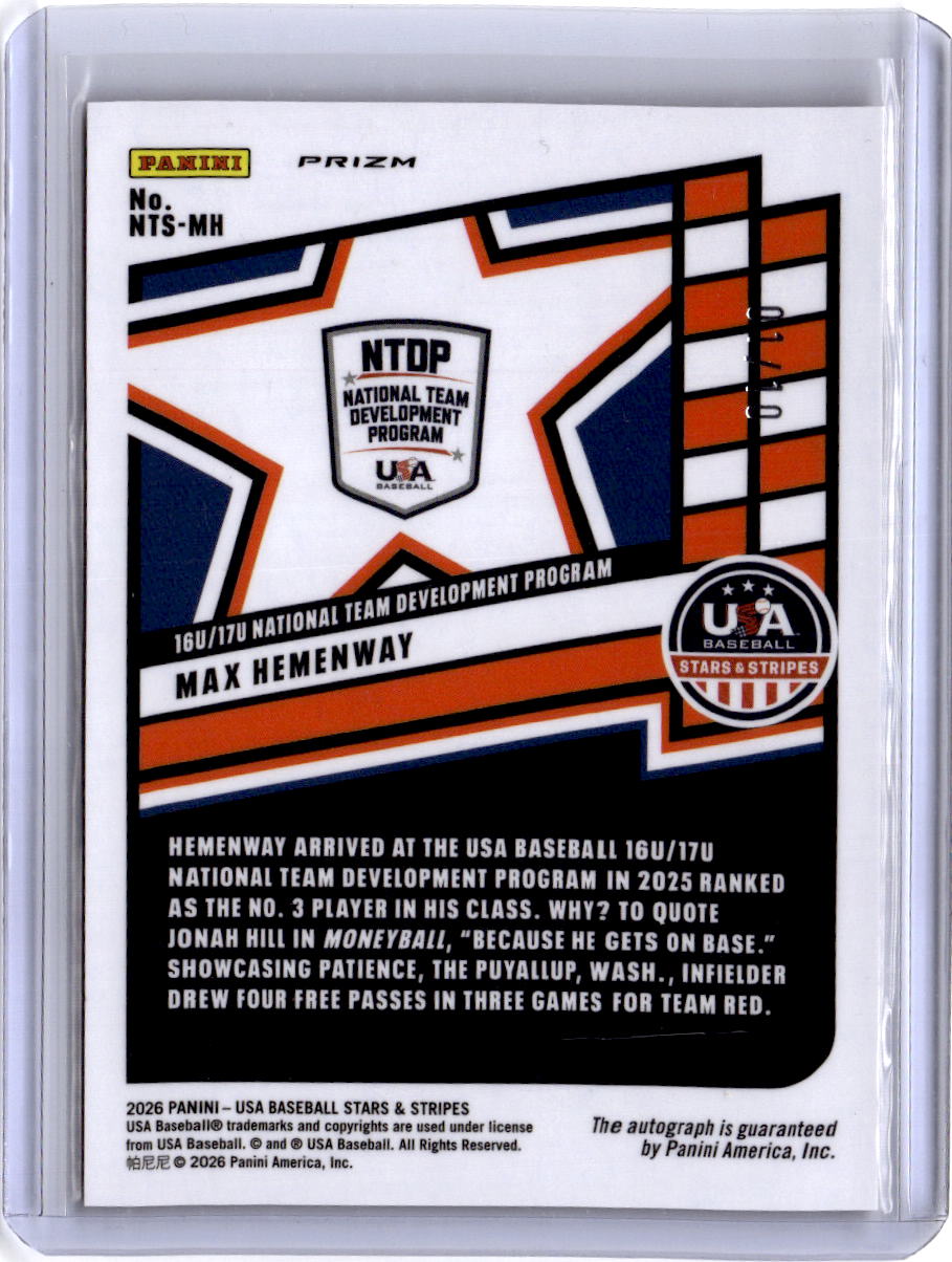 2026 Panini Stars & Stripes Prizm USA Derek Vazquez Signatures Prizms Gold #/10