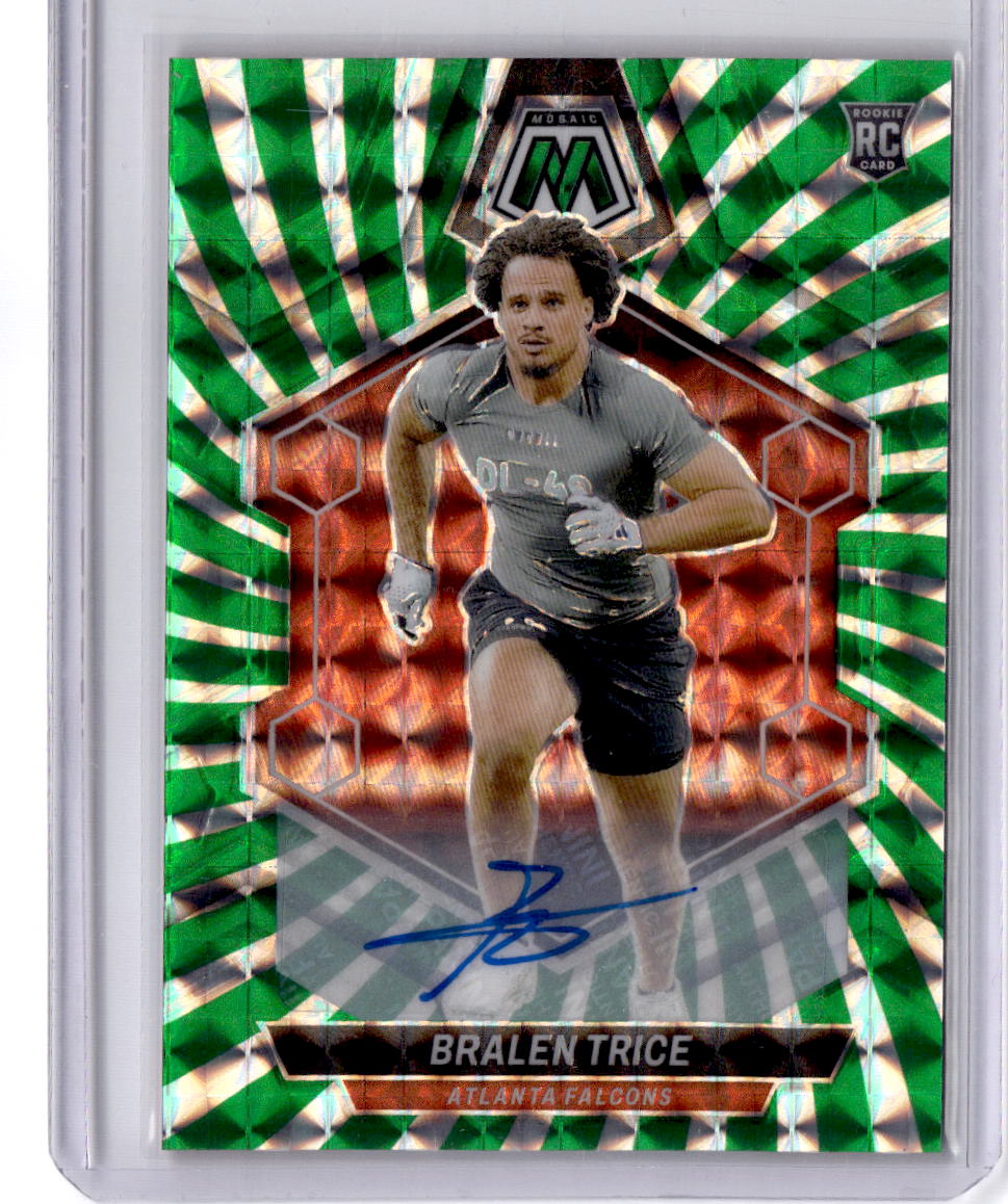 2024 Panini Mosaic #363 Bralen Trice Rookie Autographs Mosaic Green Swirl #/15