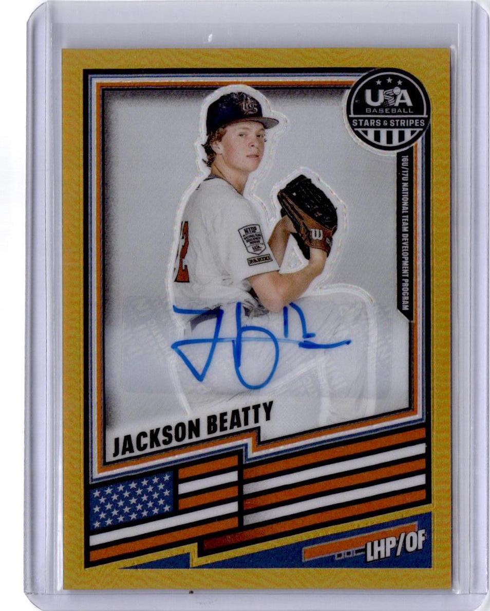 2026 Panini Stars & Stripes Prizm USA Jackson Beatty Prizms Signatures Gold #/10