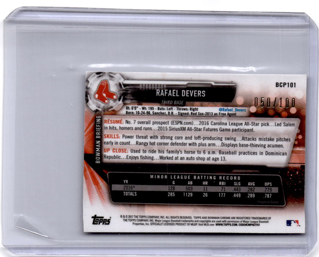 2017 Bowman Chrome Mini #BCP101 Rafael Devers Black Shimmer Refractor #/100