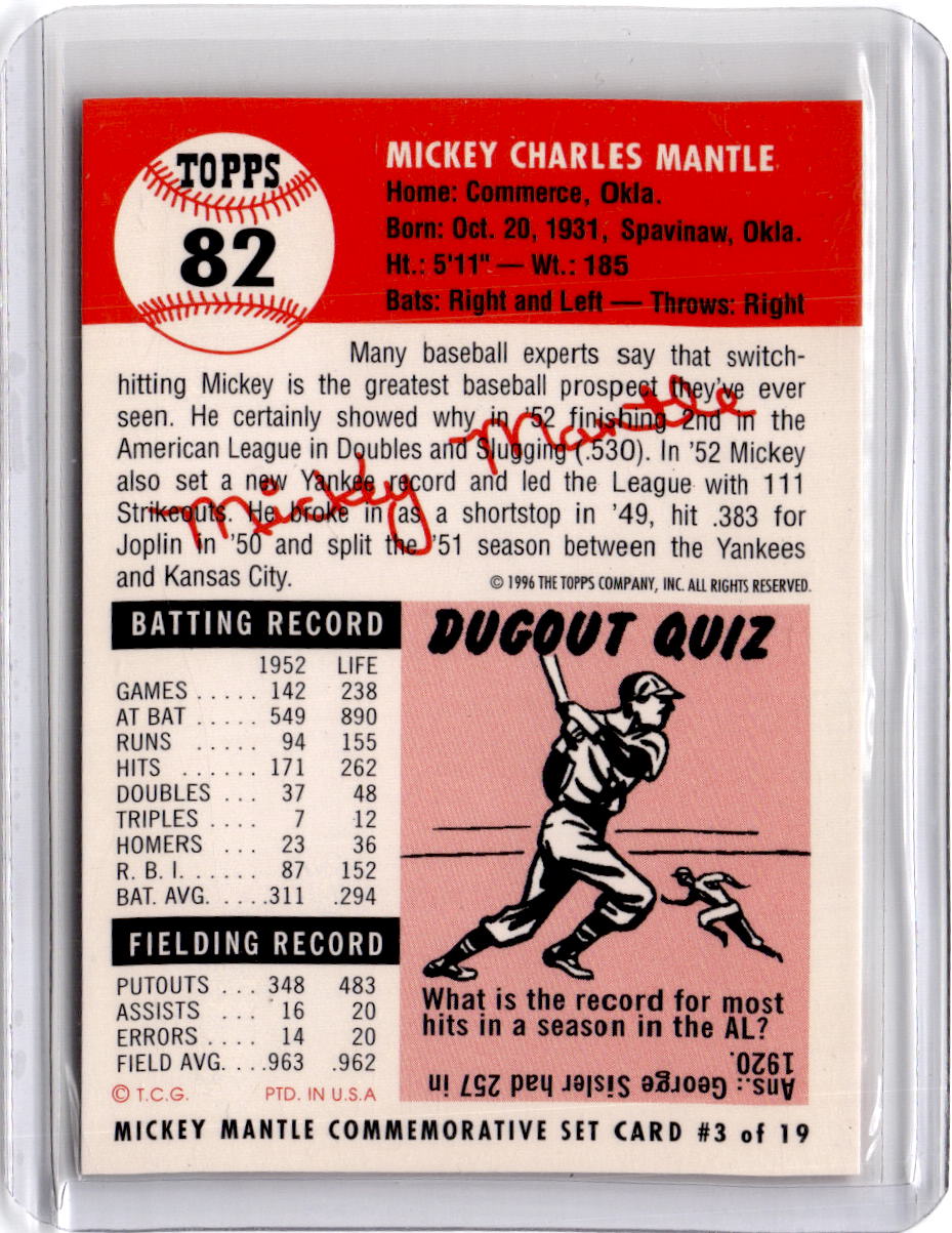 1991 Topps Archives 1953 #NNO Mickey Mantle Pre-Production Samples