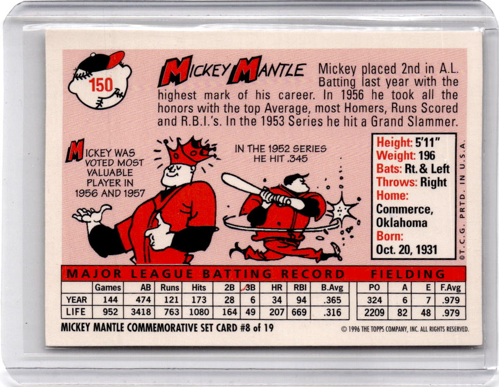 1996 Topps #8 Mickey Mantle Mickey Mantle Commemorative Reprints