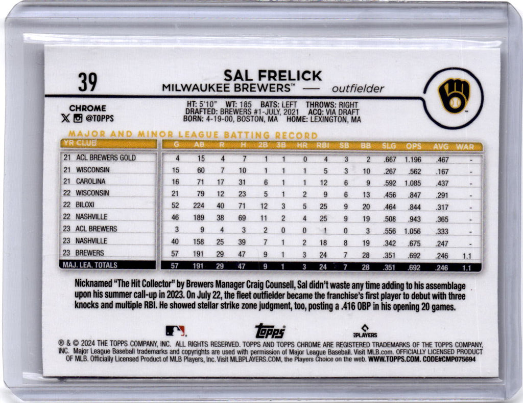 2024 Topps Chrome #39 Sal Frelick Sepia Refractors