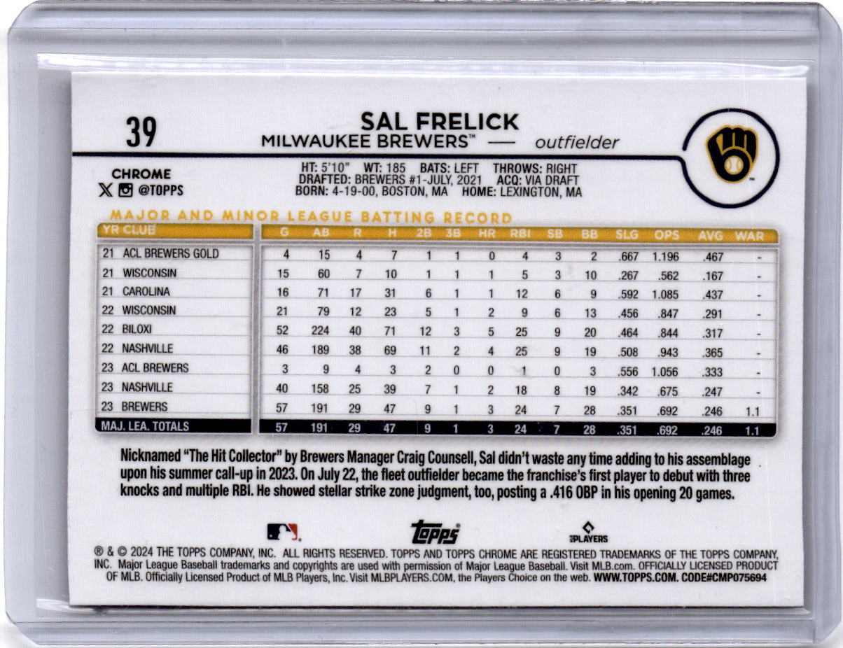 2024 Topps Chrome #39 Sal Frelick Sepia Refractors