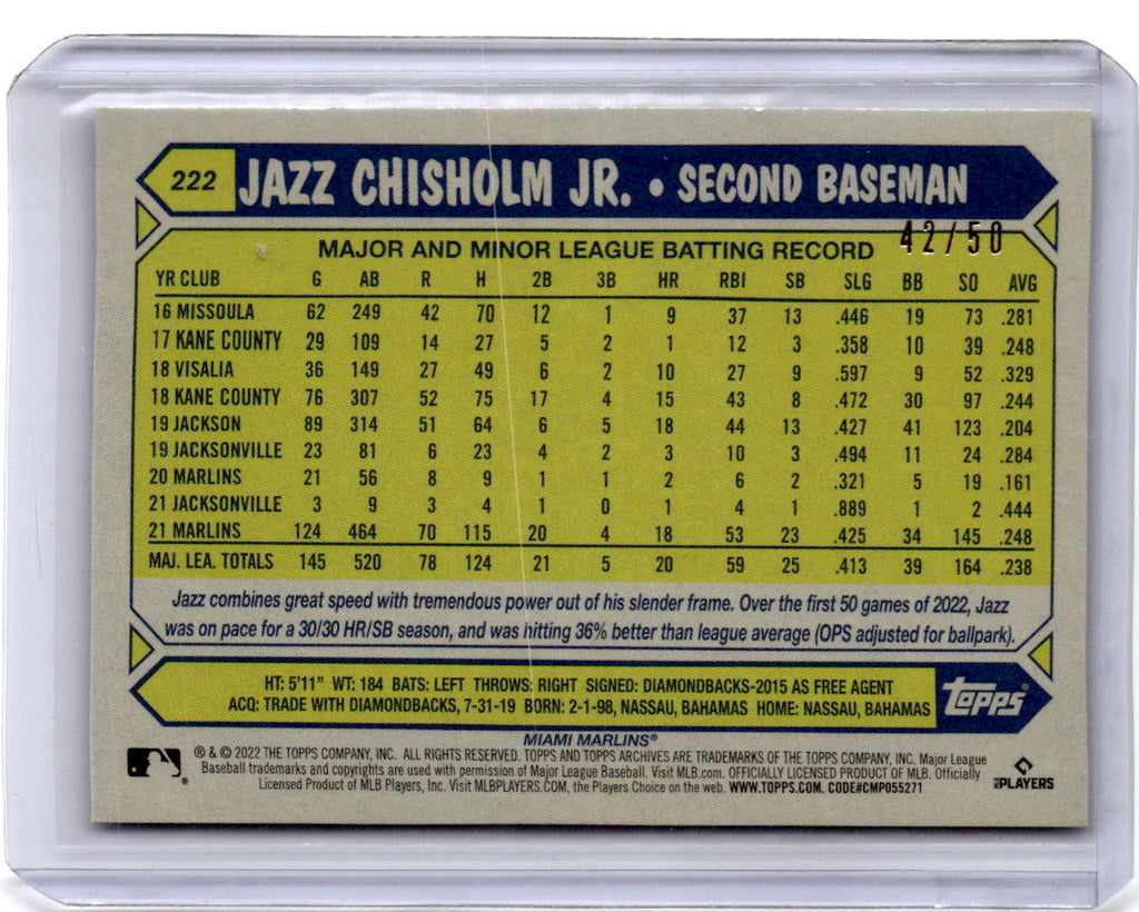 2022 Topps Archives #222 Jazz Chisholm Jr. Red Hot Foil #/50