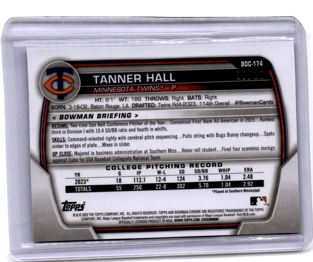 2023 Bowman Draft Sapphire Edition #BDC-174 Tanner Hall Black Refractor #/10