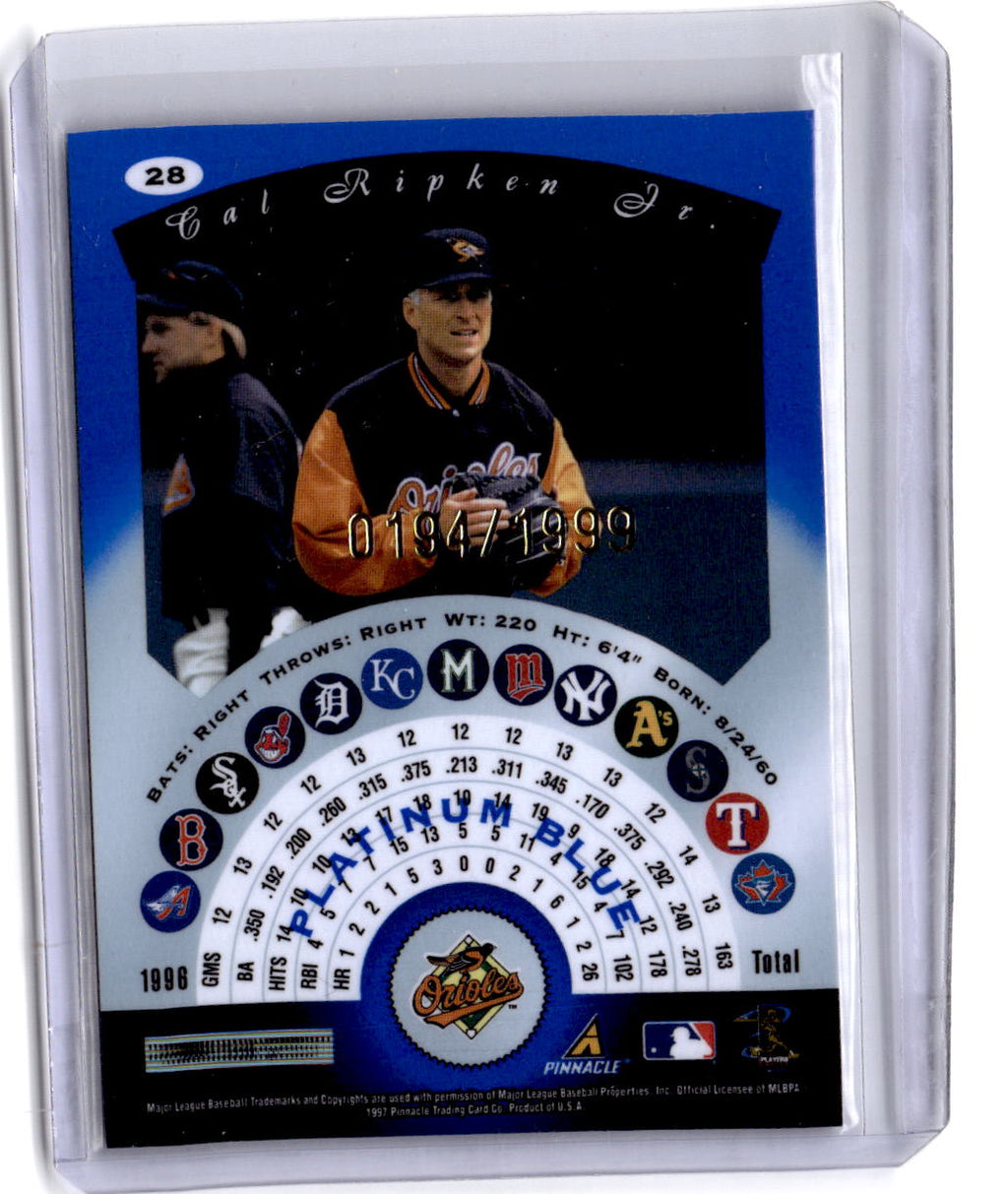 1997 Pinnacle Totally Certified #28 Cal Ripken Jr. Platinum Blue #/1999