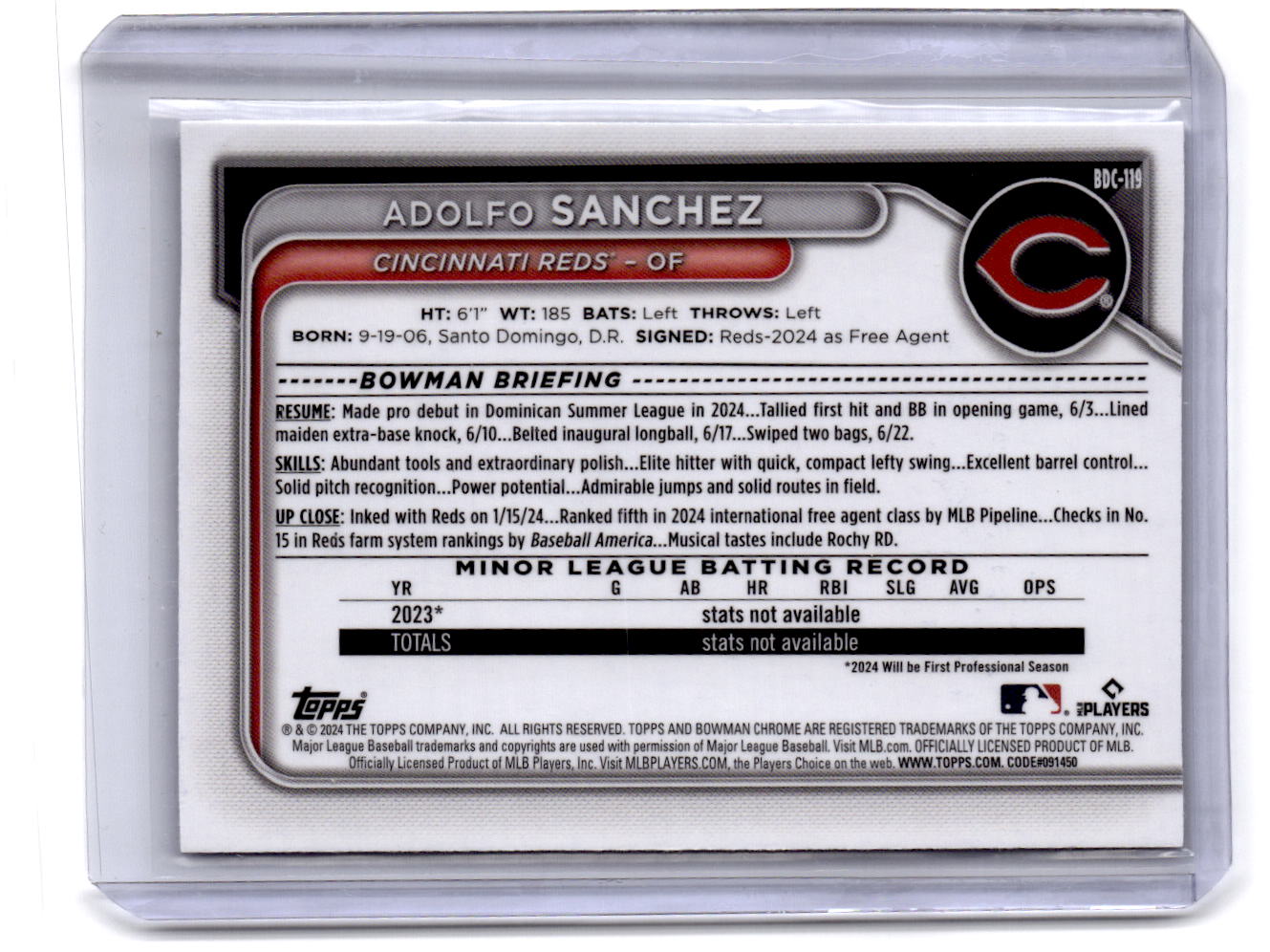 2024 Bowman Draft #BDC-119 Adolfo Sanchez Chrome Blue Refractor #/150
