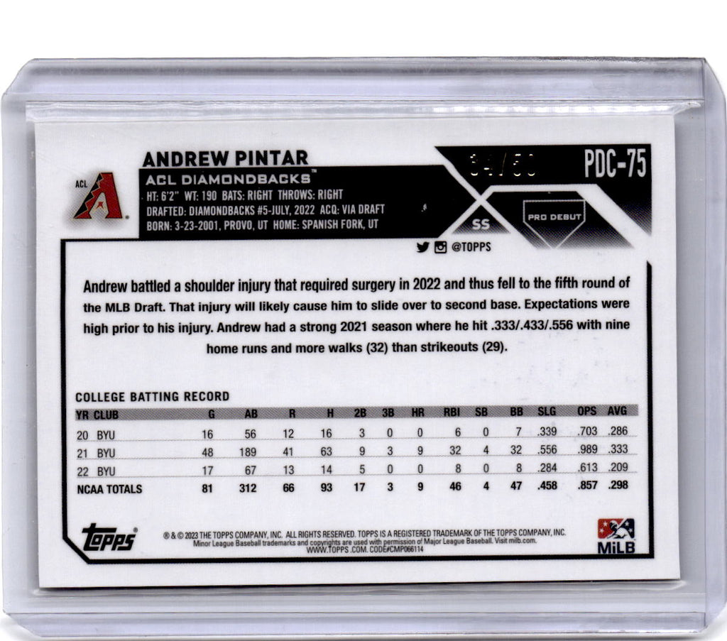 2023 Topps Pro Debut Andrew Pintar Chrome Gold Mini-Diamond Refractor #/50