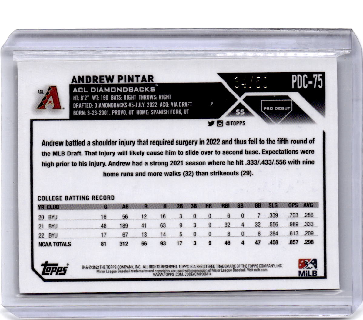 2023 Topps Pro Debut Andrew Pintar Chrome Gold Mini-Diamond Refractor #/50