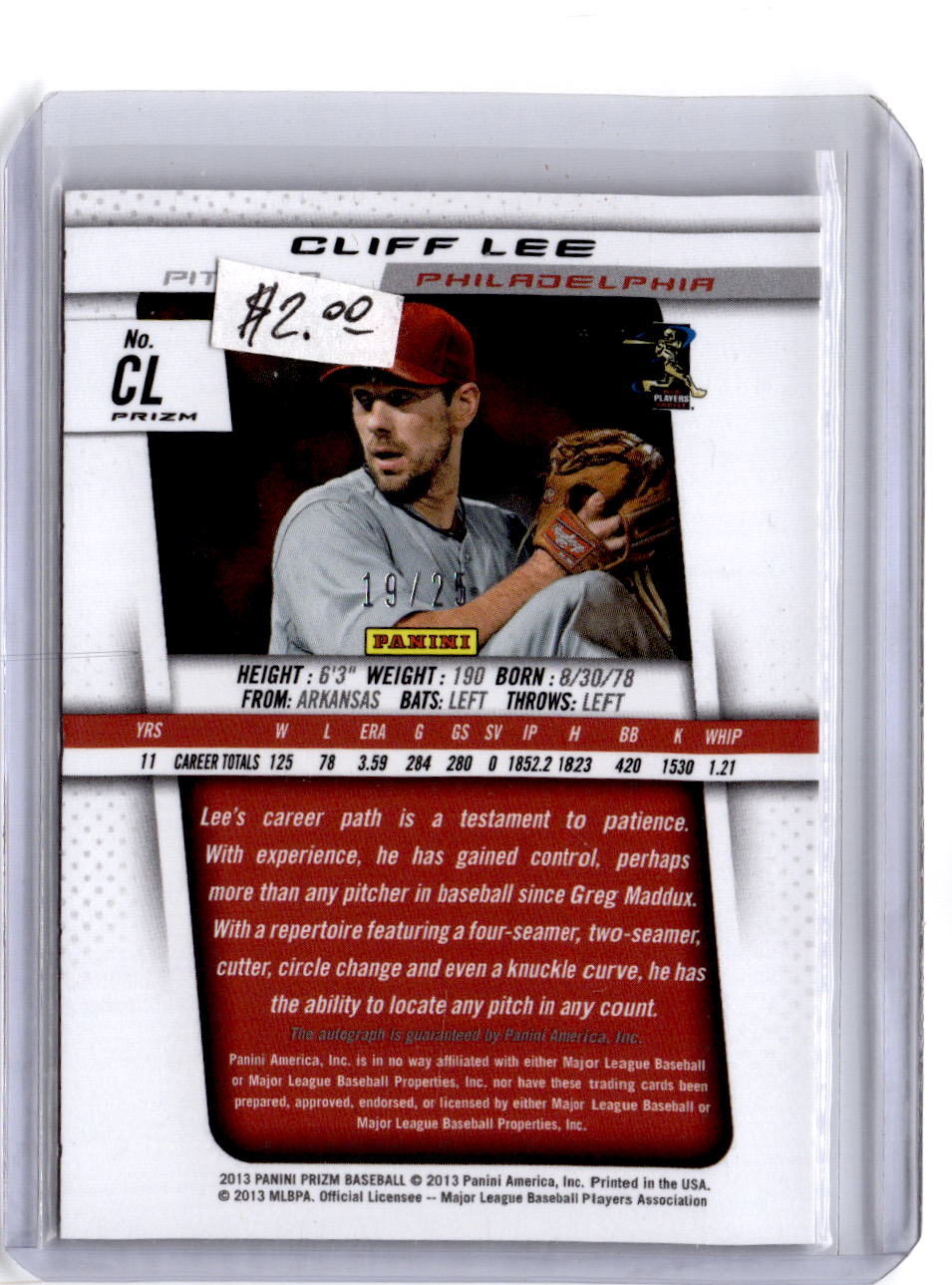 2013 Panini Prizm #CL Cliff Lee Autographs Prizms #/25