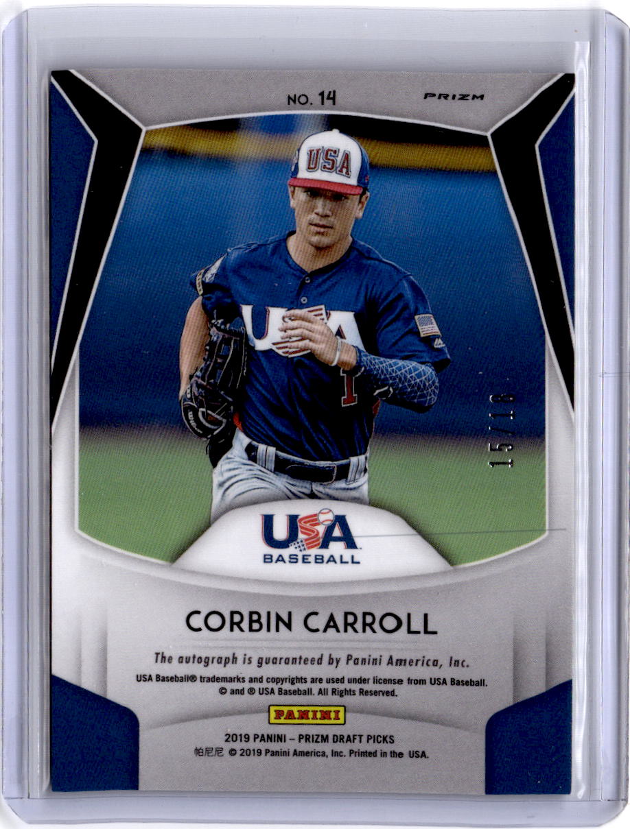 2019 Panini Prizm Draft Picks #14 Corbin Carroll Autographs Green Ice