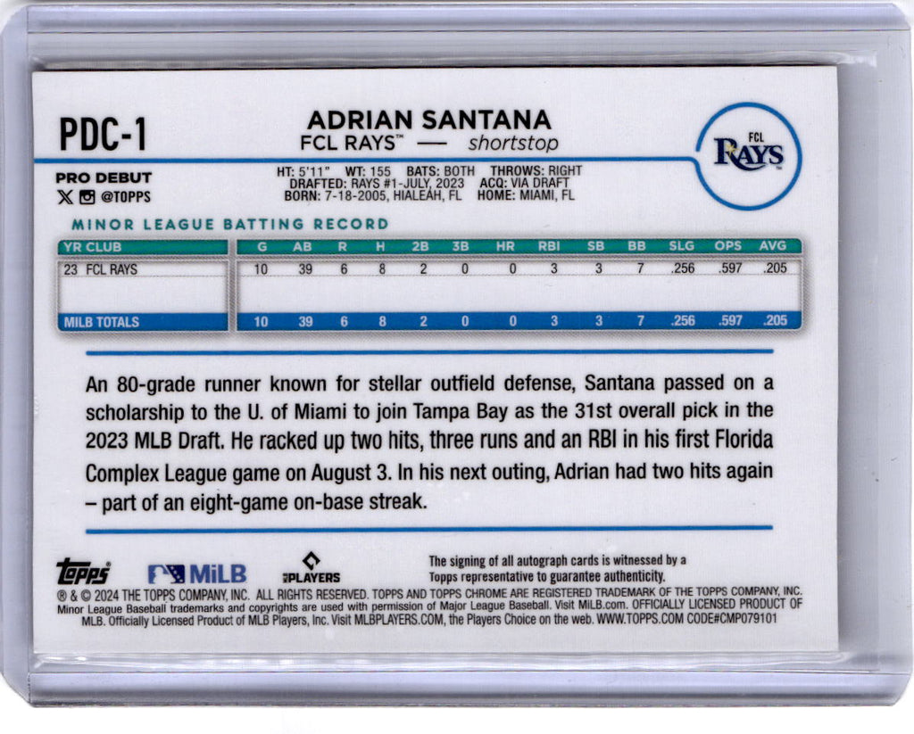 2024 Topps Pro Debut Adrian Santana Chrome Gold Mini Diamond Refractor #/50