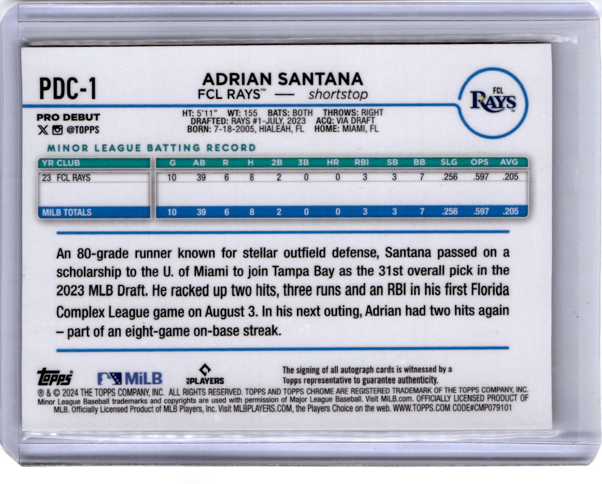 2024 Topps Pro Debut Adrian Santana Chrome Gold Mini Diamond Refractor #/50