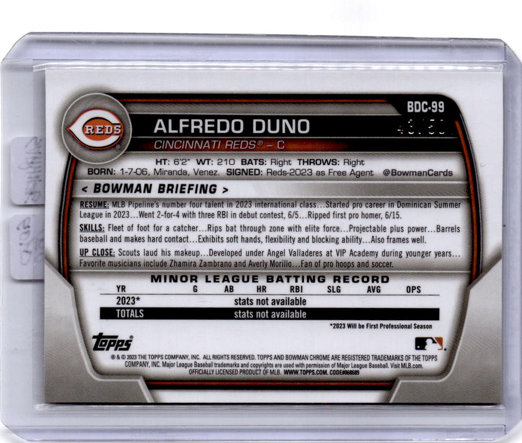 2023 Bowman Draft Sapphire Edition #BDC-99 Alfredo Duno Gold Refractor #/50